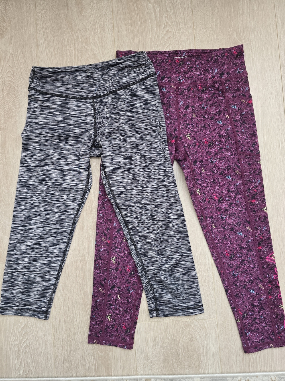Set Of Reebok & 90 Degree  Girls Capri Leggings - Gray & Purple 10-12 Years